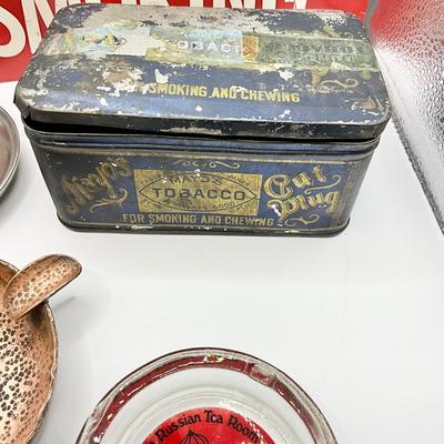 1254 Vintage Smoking Lot , Copper Ashtray, Russian Tea Room , Tobacco Tin and more