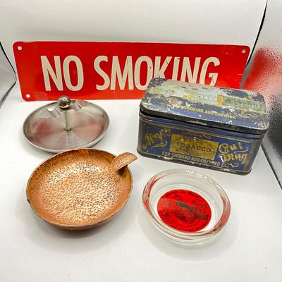 1254 Vintage Smoking Lot , Copper Ashtray, Russian Tea Room , Tobacco Tin and more