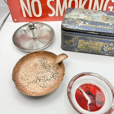 1254 Vintage Smoking Lot , Copper Ashtray, Russian Tea Room , Tobacco Tin and more