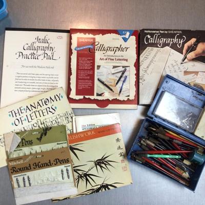 1332 Caligraphy Lot Pens Books