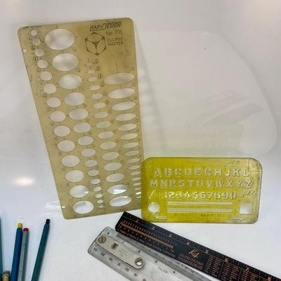 Vintage Lot of Drafting Drawing Pencils Lead Rulers Templates ...