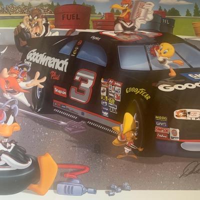Dale Earnhardt Looney Tunes SIGNED with COA Limited Edition "The Initimdators" -photo of DE signing