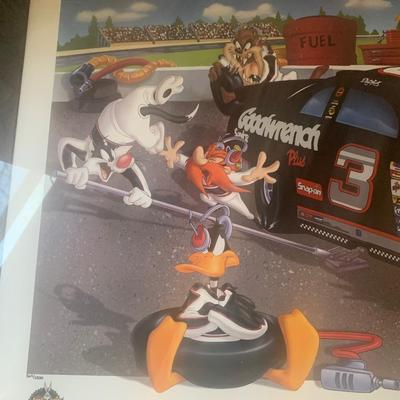 Dale Earnhardt Looney Tunes SIGNED with COA Limited Edition "The Initimdators" -photo of DE signing