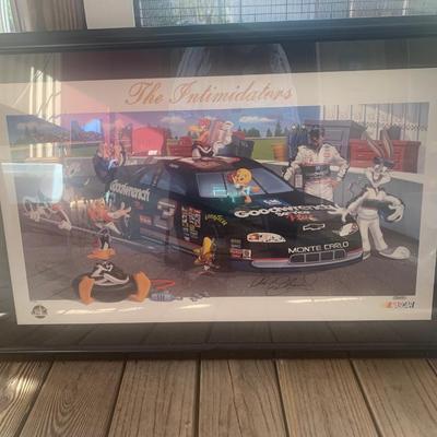 Dale Earnhardt Looney Tunes SIGNED with COA Limited Edition "The Initimdators" -photo of DE signing