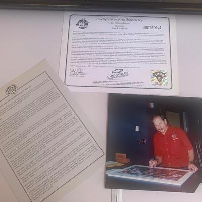Dale Earnhardt Looney Tunes SIGNED with COA Limited Edition "The Initimdators" -photo of DE signing