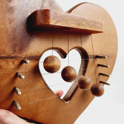 VINTAGE WOOD HEART SHAPED WALL HARP