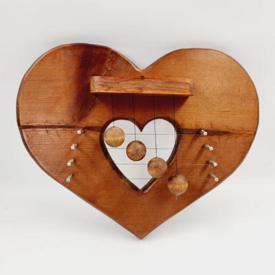 VINTAGE WOOD HEART SHAPED WALL HARP
