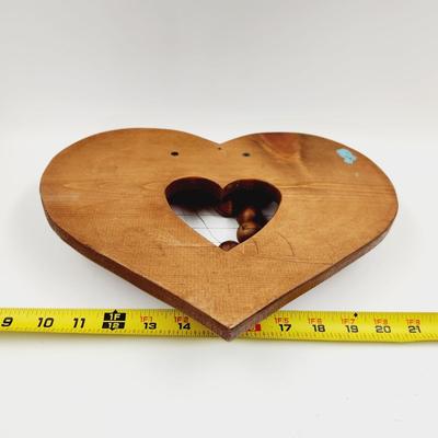 VINTAGE WOOD HEART SHAPED WALL HARP