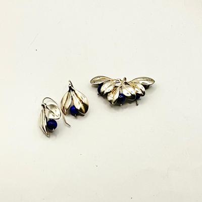 1325 Sterling Vintage Blueberry Pendant/ Brooch, Earring Set by Judie Gumm