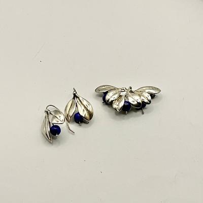 1325 Sterling Vintage Blueberry Pendant/ Brooch, Earring Set by Judie Gumm