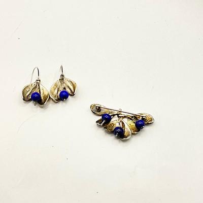 1325 Sterling Vintage Blueberry Pendant/ Brooch, Earring Set by Judie Gumm