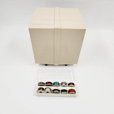 SEWING BUNDLE W/ VINTAGE PLASTIC SEWING CABINET