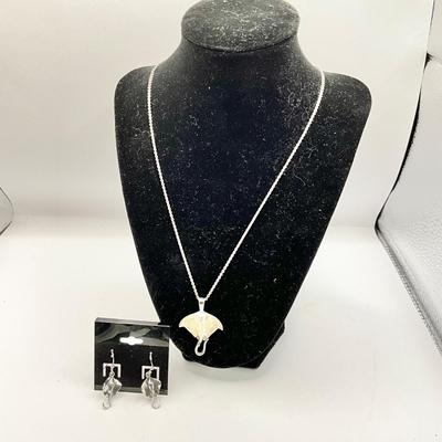 1327 Sterling Silver Sting Ray Necklace and Earring Set by Kabana