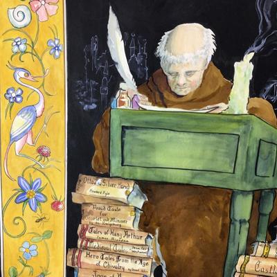 1302 The Middle Ages Large Watercolor Painting by Local Artist