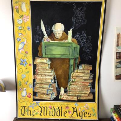 1302 The Middle Ages Large Watercolor Painting by Local Artist
