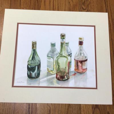 1271 Watercolor Bottle Painting Matted & SIgned