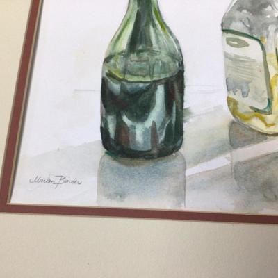 1271 Watercolor Bottle Painting Matted & SIgned