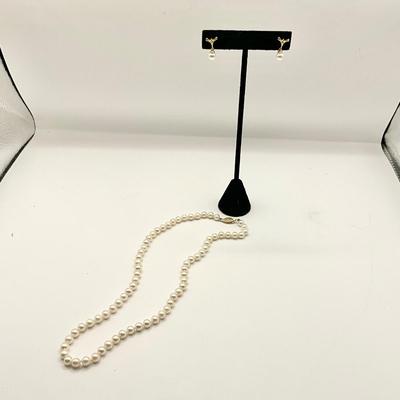 1568 14k Yellow Gold Filigree Clasp 6.5mm Pearl Necklace and Earring Lot
