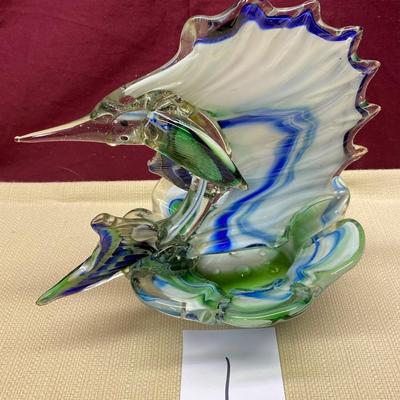 Murano Art Glass Sailfish Swordfish Marlin Fish Ashtray