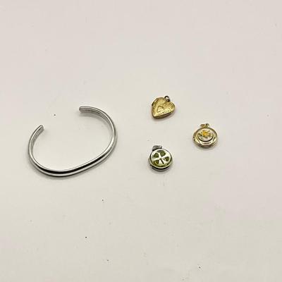1576 Childs 14k Yellow gold Heart Locket with Sterling Handwrought Cuff Bracelet