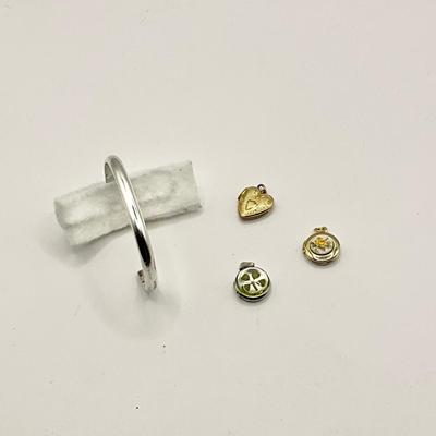 1576 Childs 14k Yellow gold Heart Locket with Sterling Handwrought Cuff Bracelet