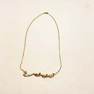 1579 14k Yellow Gold Dog Sledding Musher Necklace