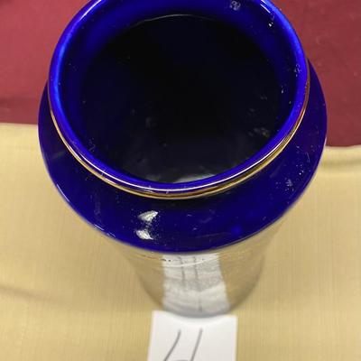 Vintage Cobalt Blue Vase w/Crane Birds and a Golden Trim