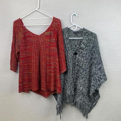 #611 Poncho and Red Sweater Size Large