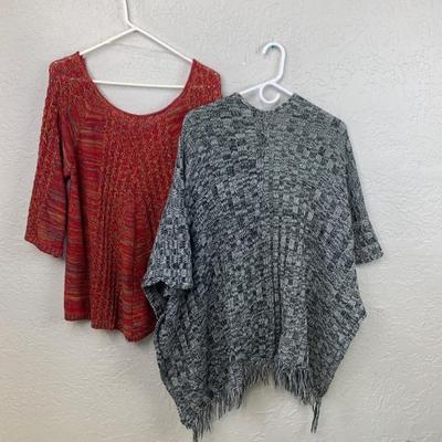 #611 Poncho and Red Sweater Size Large