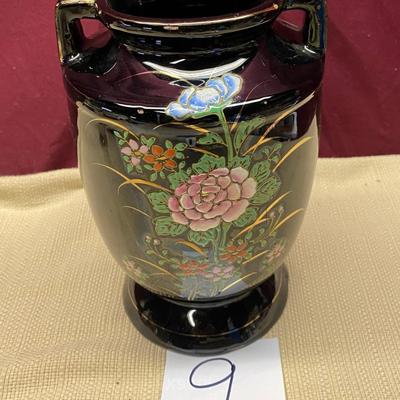 Vintage 8â€ Hand-painted Japanese Vase w/Handles