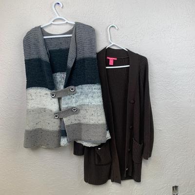 #612 Medium Brown Cardigan and Gray Sweater Vest