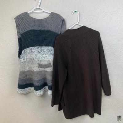#612 Medium Brown Cardigan and Gray Sweater Vest