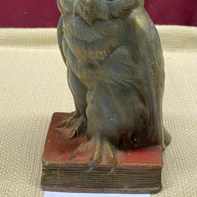 Rare 6â€ Vintage 1940s Metal Owl on Book Statue
