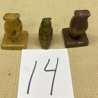 3 Small Vintage Cast Iron Owls