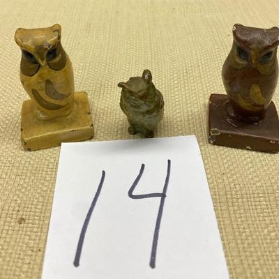3 Small Vintage Cast Iron Owls