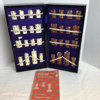 1156 Vintage Carved Chess Set