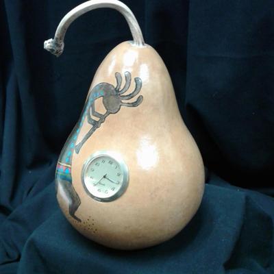 Kokopelli Painted Gourd with Clock Inset