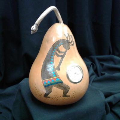 Kokopelli Painted Gourd with Clock Inset