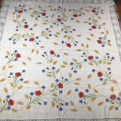1364 Vintage Poppy Cornflower Wheat Cross Stitch Tablecloth