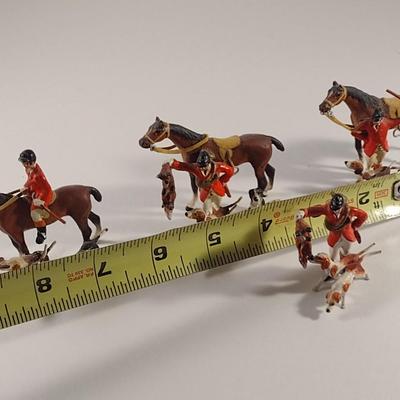 Cast Iron Hand Painted Hunt Scene Horse and Hounds Miniature Figures
