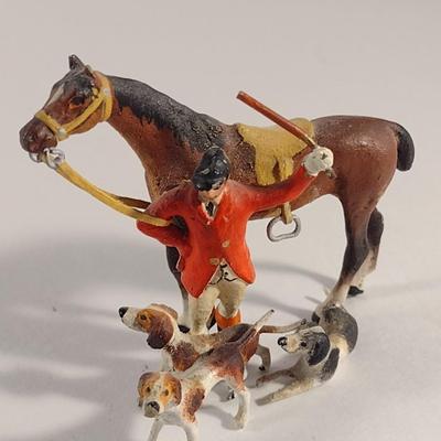 Cast Iron Hand Painted Hunt Scene Horse and Hounds Miniature Figures