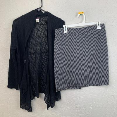 #631 Nicole Milan Chevron Large Skirt and Black Medium Cardigan