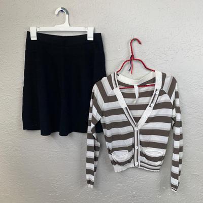 #636 Medium Black Skirt and Striped Shirt