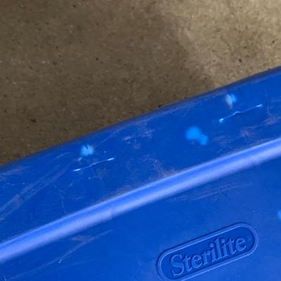 #647 Gray and Blue Sterilite Storage Bins