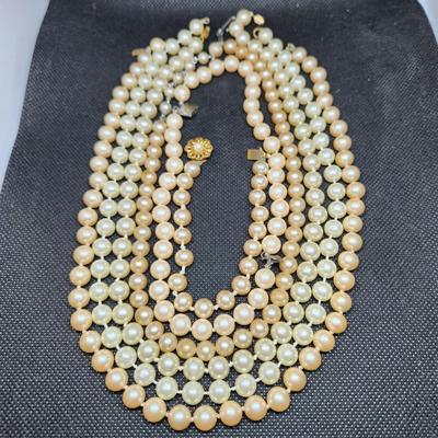 6 costume pearl necklaces