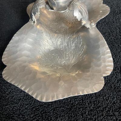 Vintage-hand wrought aluminum silverlook continental  candy dish
