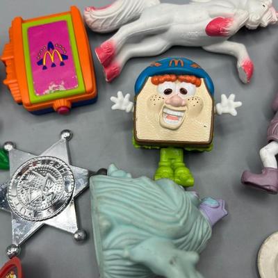 Lot of Retro Kids Meal Toys Spooky Pumpkin Skeleton, Frog Figurine, Porky the Pig & More