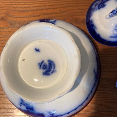 Vintage Ovado flow blue porcelain sugar bowl and bowl