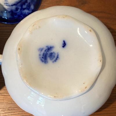 Vintage Ovado flow blue porcelain sugar bowl and bowl