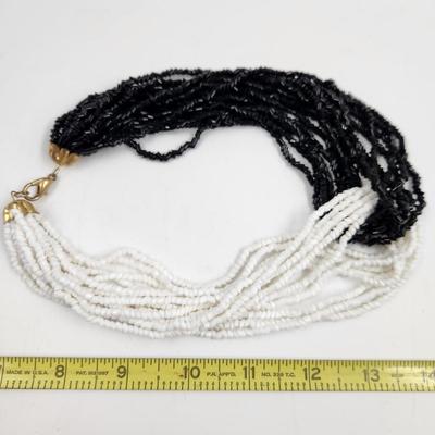 VINTAGE BLACK & WHITE SEED BEAD LAYERED NECKLACE